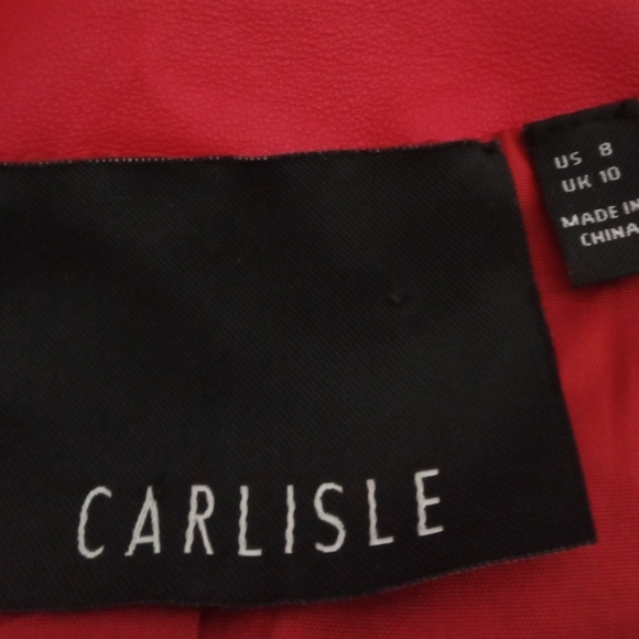 Carlisle Red Genuine Leather Jacket Gold Button Zip Front Classic Blazer Sz 8 - Picture 2 of 6